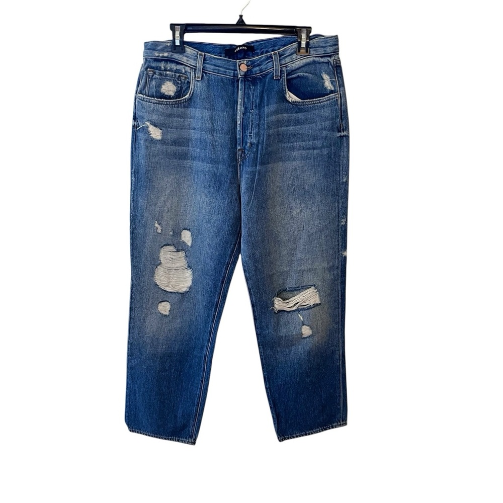 J Brand Ivy Bleach Wrecked Distressed Straight Leg High Waist Jeans Crop Size 29